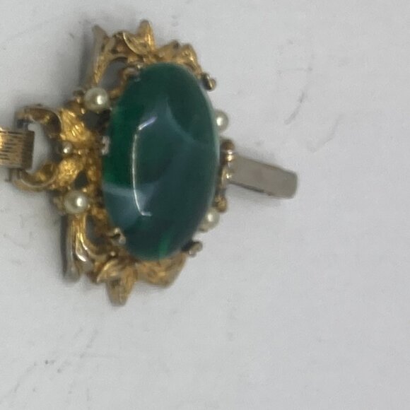 Vtg '60 SELRO SELINI ? chunky green lucite cabochon faux pearl bracelet - Picture 5 of 5